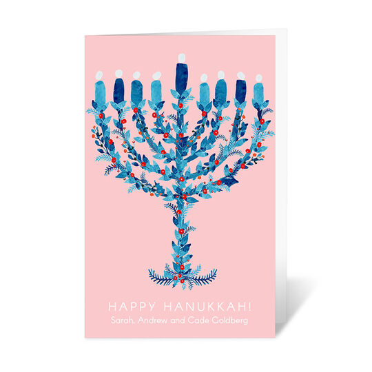 Pink Hanukkah Menorah Folded Gift Enclosures